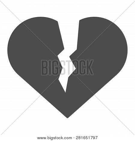 Broken Heart Solid Icon. Sad Love Vector Illustration Isolated On White. Heart Brake Glyph Style Des