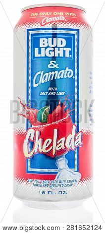 Winneconne, Wi - 27 January 2019: A Can Of Bud Light Clamato Chelada Beer On An Isolated Background