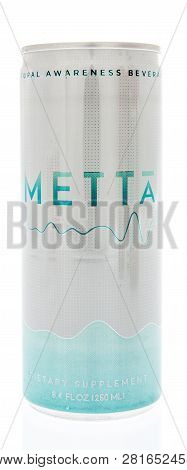 Winneconne, Wi - 28 January 2019: A Can Of Metta Awareness Beverage On An Isolated Background
