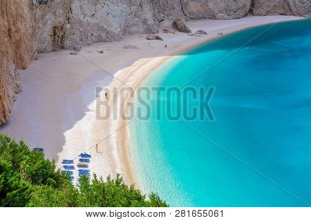 The Famous And Exotic Porto Katsiki Beach On The Island Of Lefkada, Greece