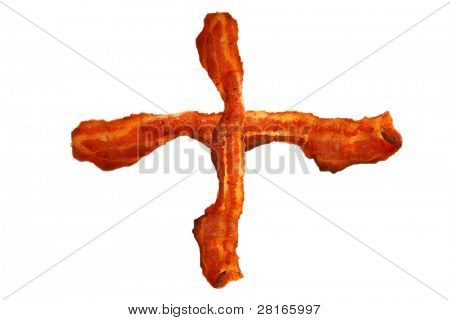 Bacon. Horké ostrý Fried Bacon izolované na bílém s prostorem pro váš text