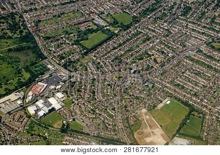 Aerial View Of The South London Districts Of Elmers End And Beckenham On A Sunny Summer Afternoon.