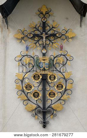 LUCERNE, SWITZERLAND - JUNE 24, 2018: Cross in the church of St. Leodegar in Lucerne, Switzerland