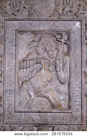 LUCERNE, SWITZERLAND - JUNE 24, 2018: Baptism of the Lord, church of St. Leodegar in Lucerne, Switzerland
