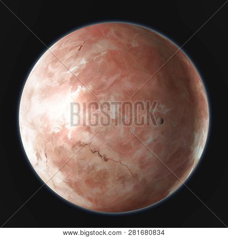 Makemake, Dwarf Planet Isolated On Black Background. Watercolor, 3d Illustration.