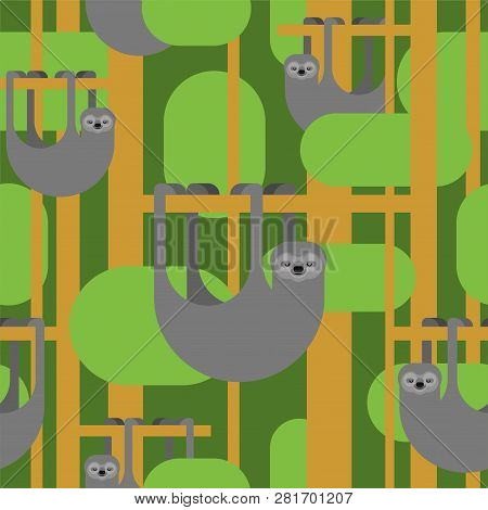 Sloth Pattern Seamless. Lazybones Animal Cartoon Background. Vector Texture