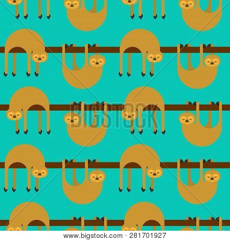 Sloth Pattern Seamless. Lazybones Animal Cartoon Background. Vector Texture