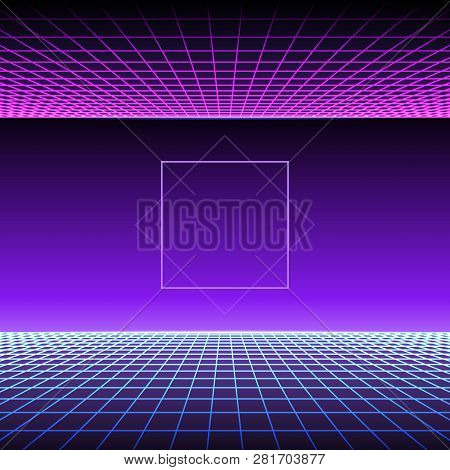 Retro Neon Light Synthwave Sci-fi Background. Vector