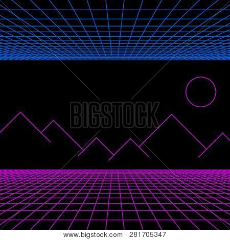 Retro Neon Light Synthwave Sci-fi Background. Vector