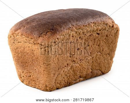 Square Long Loaf Of Russian Brown Bread Isolated On White Background. Rye Loaf Brick Bread Isolated 