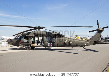Berlin, Germany - May 22, 2014: Us Army Uh-60 Blackhawk Helicopter At The International Aerospace Ex