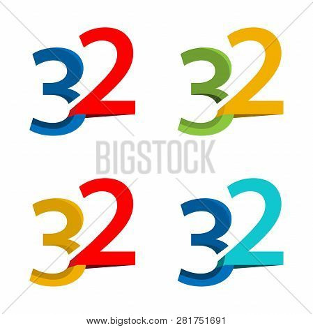 32 Stock Icon, Number 32. Flat Design. Colored Icon