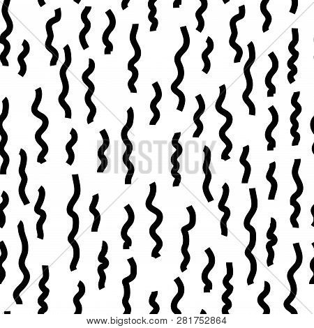 Simple Seamless Pattern With Vertical Swirl Strokes.vector Black White Geometric Pattern. For Fabric