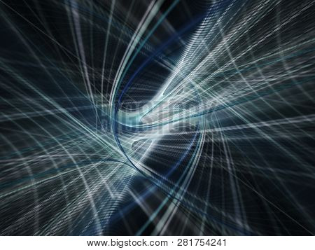 Abstract blue background element on black. Fractal graphics. Composition of glowing lines and mption blur traces. Movement and innovation concept.