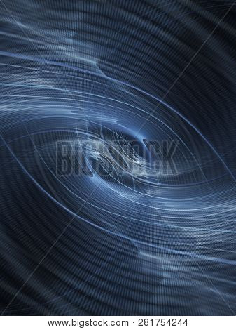 Abstract blue background element on black. Fractal graphics. Composition of glowing lines and mption blur traces. Movement and innovation concept.