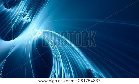 Abstract blue background element on black. Fractal graphics. Composition of glowing lines and mption blur traces. Movement and innovation concept.
