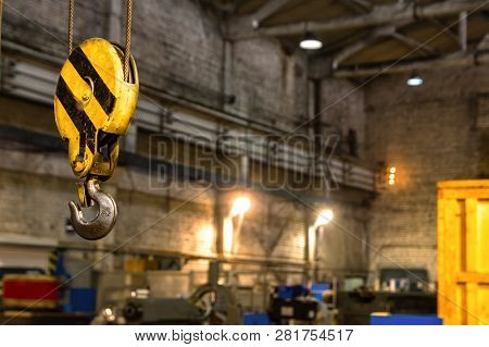 Close Up Hook Crane Of Overhead Crane In Factory Old Machine Part Concept