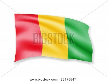 Waving Guinea Flag On White. Flag In The Wind.
