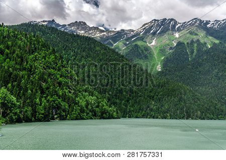 Mountains Surrounding Ritsa Lake In An Abkhazia