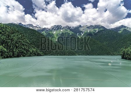 Beautiful Mountains Surrounding Ritsa Lake In An Abkhazia