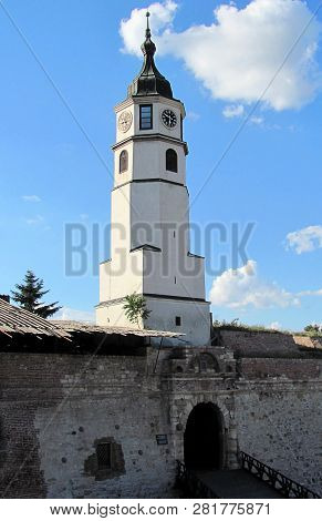 Belgrade, Serbia - June 25 2011: Clock Tower (sahat Tower) At Belgrade Fortress And Kalemegdan Park