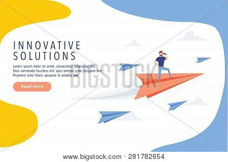 Business Innovative Solutions Website Design. Business Research, Modern Vector Web Banner. Idea, Goa