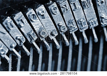 Close-up Detail Of Typebars. Traditional Typewriter Letterpress Arms.detail Of An Old Typewriter Typ