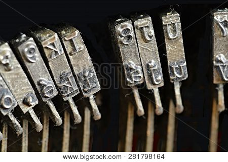 Close Up Of Antique Typewriter Typebars, Great Concept For Blogs, Journalism, News Or The Mass Media