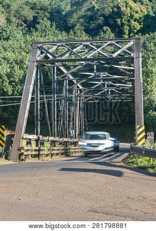 Famous Steel Girder Bridge On The Road To Hanalei From Princeville In Kauai