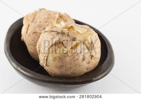Traditional Colombian Cooked Potatoes Called Papas Saladas Isolated On White Background