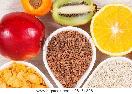 Nutritious Different Products And Ingredients Containing Vitamin B3, Dietary Fiber And Natural Miner