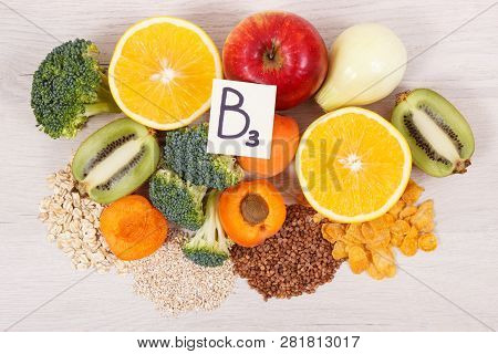 Nutritious Ingredients And Products Containing Vitamin B3 And Other Natural Minerals, Concept Of Hea