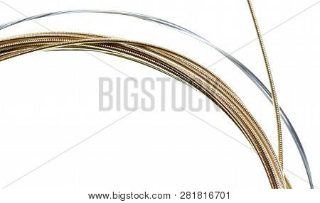 Strings For Guitar Isolated On A White Background. Macro