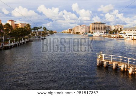 Intercoastal Waterway With Hotels, Marinas And Public Residences On Both Sdes. Waterway That Leads T
