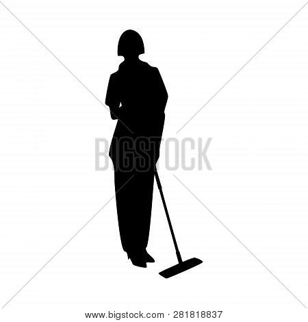 Janitor Female Vector Silhouette On White Background