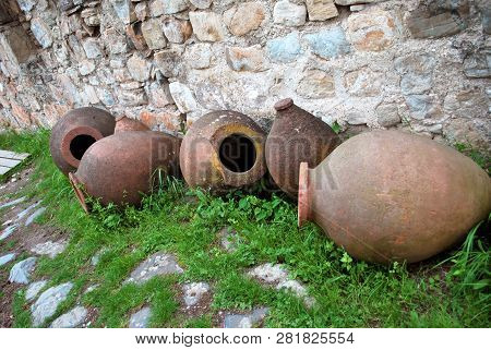 Kvevri, Earthenware Vessels, At The Ancient Ikalto Monastery In Kakheti, Georgia