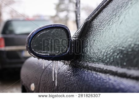 Car Frozen Side Mirror After Freezing Rain
