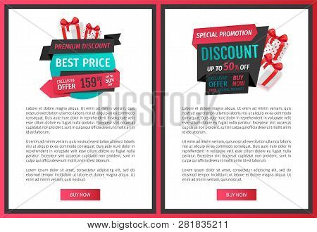 Coupons On Sale Templates, Price Reduction Offers With Discounts And Gift Boxes. Premium Quality Goo