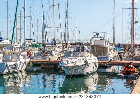 Torredembarra, Spain - September 10, 2017  Luxury Boats  In Marina Bay Torredembarra, Costa Daurada,