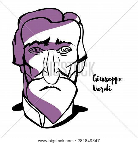 Giuseppe Verdi Engraved Vector Portrait With Ink Contours. Italian Opera Composer.