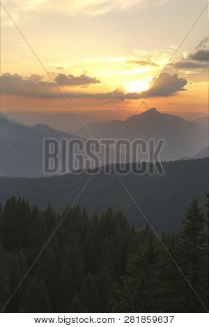 Landscape Of A Sunset In Arâches-la-frasse, French Commune, In The Auvergne-rhône-alpes Region, Depa
