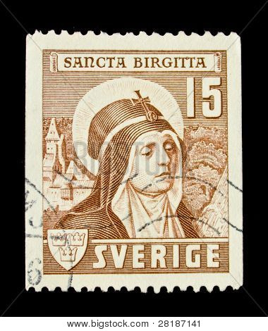 Schweden um 1941: gedruckte in Schweden Briefmarke zeigt st. Birgitta, um 1941