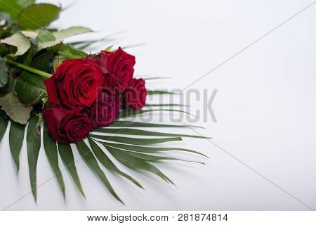 Red Beautiful Flowers Isolated On White . Bouquet Of Red Roses. Red Roses Isolated On White