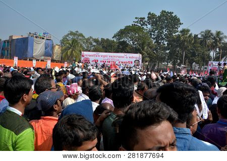 Thakurnagar, West Bengal, India, February, 02, 2019, The Crowd And Stage Of The People In  The Rally