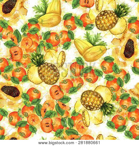 Orange And Yellow Watercolor Bright Tropic Pattern