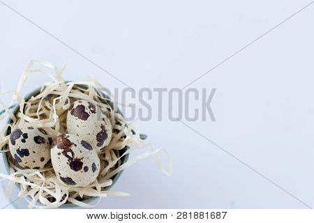 Quail Eggs Isolated On White . Easter Background. Food Background