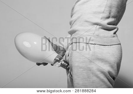 Handjob And Masturbations. Power And Business Success. Energy And Electricity Concept. Young Guy Got