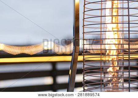 Fire, Warm, Warms Fire On The Background Of The City, Gas Lampa In A Street