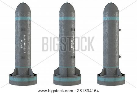 Set Of Aircraft Bombs Rendered In 3d. Asset For Game Design.