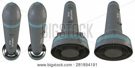 Set Of Aircraft Bombs Rendered In 3d. Asset For Game Design.